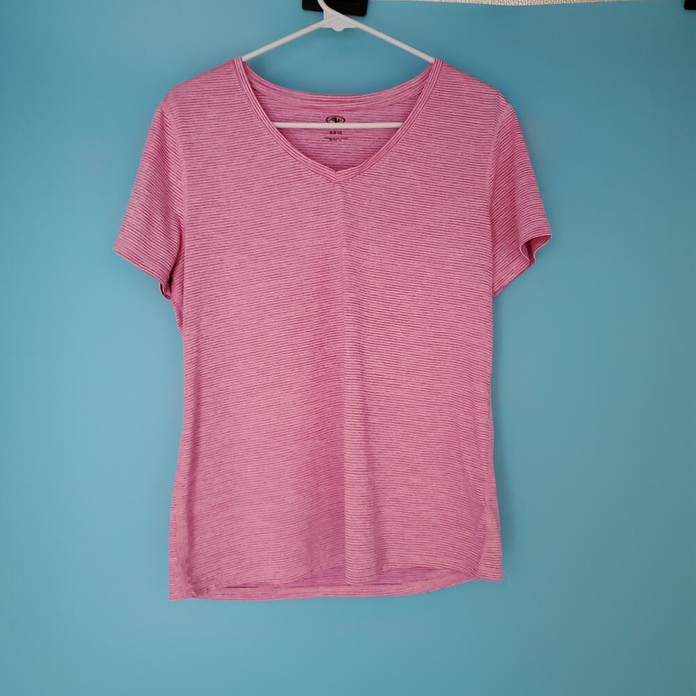 Athletic Works Tee Size Medium (8-10) V-Neck Pink Striped